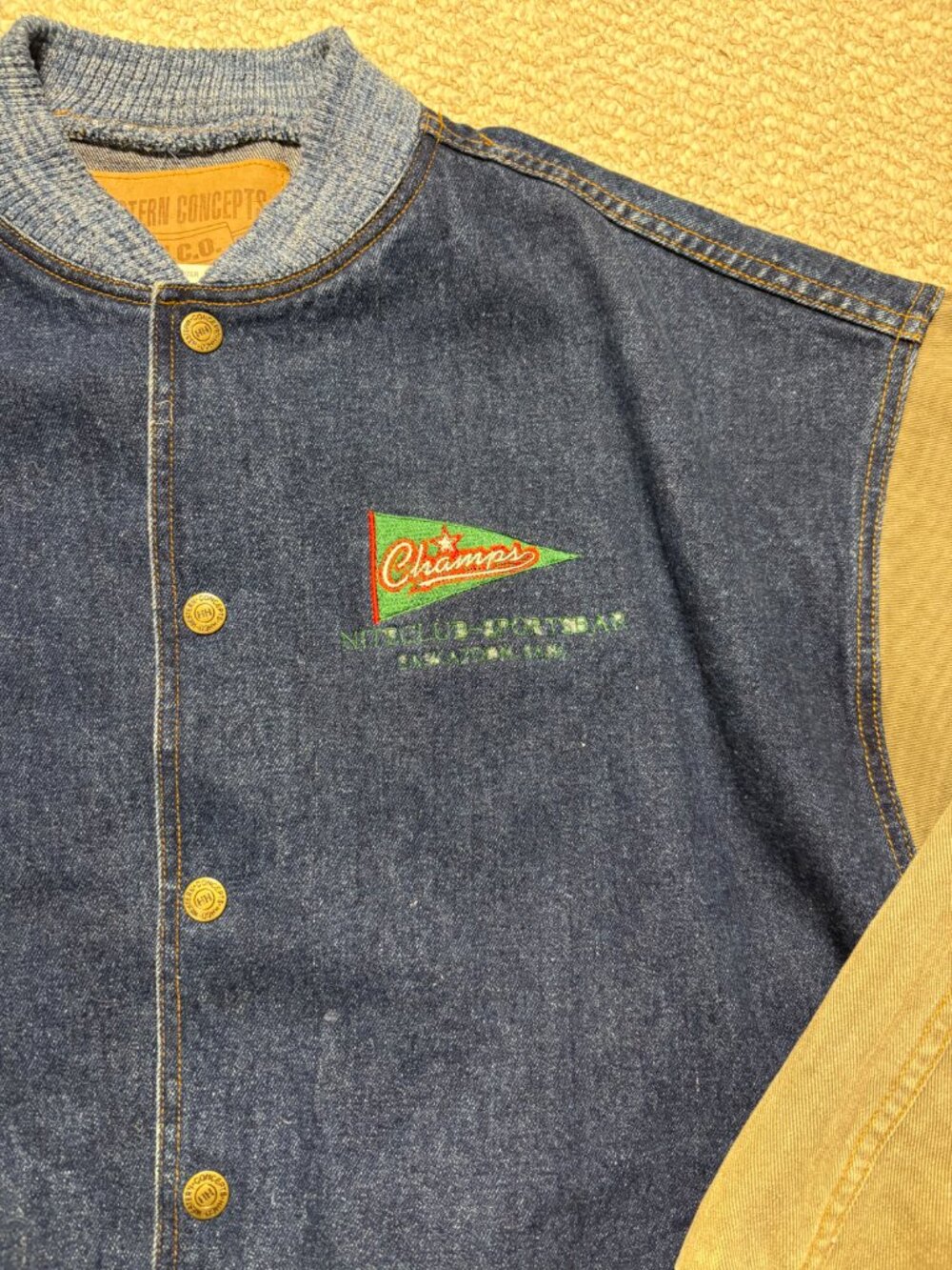 Western Concepts H.H.C.O. Vintage Denim Varsity Jacket - Champs Embroidery - Picture 2 of 4